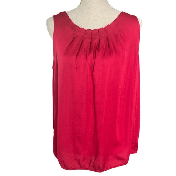 LOFT Tops - Loft Sleeveless Blouse with Pleated Round Neckline and a Zipper Back, Size Large